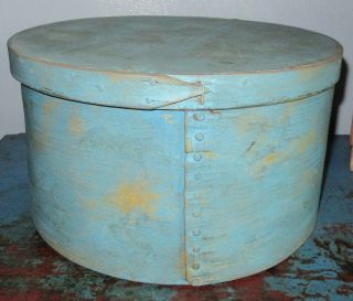 Huge 11 5/8 " Pantry Box/shaker Firkin/sugar Bucket/wooden Blue Paint - Primitive