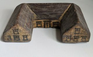 Antique American Folk Art Hand Painted Wood Building House Carved Toy Pretend