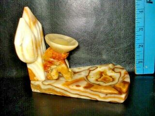 Hand Carved Vintage Slag Glass Marble Mexican Sombrero Ashtray 4 1/2 " Tall