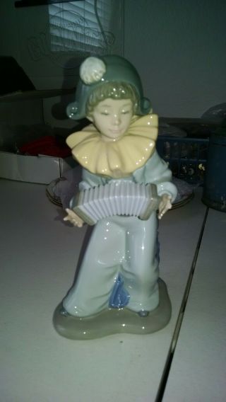 1989 Nao Lladro Jester Or Clown With Accordion Handmade In Spain
