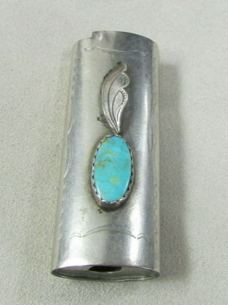 Vintage Nickel And Turquoise Bic Lighter Cover