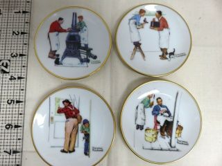 4 Norman Rockwell Mini Plates - Four Seasons 1960 - Fairmont Porcelain 1984