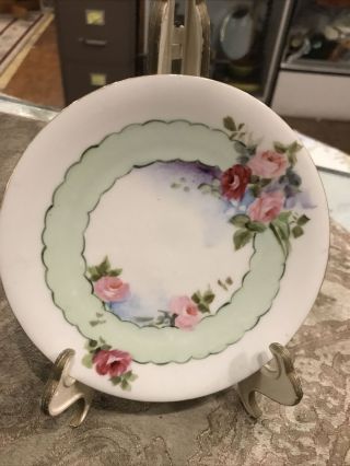 Vintage Antique Hand Painted Floral Flower Roses Dish Plate