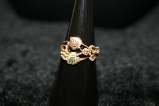 Vintage 10k Black Hills Gold Diamond Butterfly Grape Leaf Ring