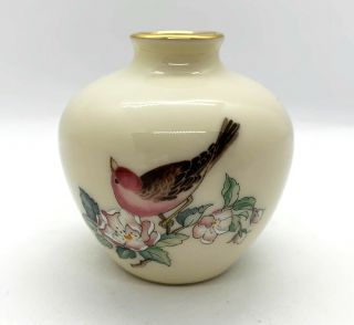 Lenox Serenade 2.  5 " Miniature Bud Vase Cream Color Gold Rim W/ Birds & Flowers