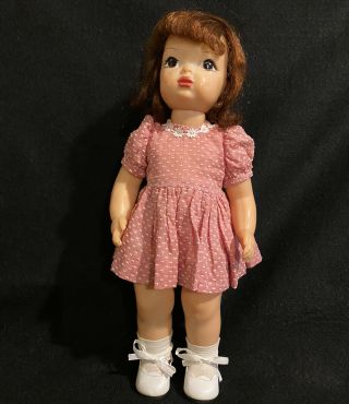 Vintage Terri Lee Painted Plastic Doll In Pink Dress Socks Shoes Brunette 16”