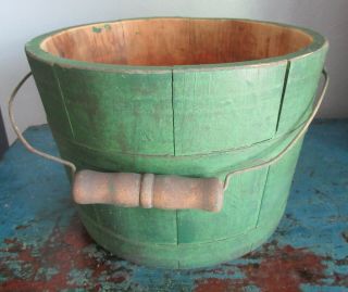 Reserved/jo 6 1/4 " - Vintage Firkin/sugar Bucket/wooden Green Paint