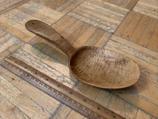 18th/ Early 19th Century Tiger Maple Scoop Spoon Unique Form Good Treenware Item