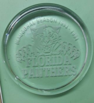 1993 - 1994 Inaugural Season Florida Panthers Glass Paperweight