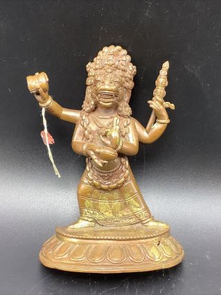 Yama Dharmaraja Hindu Figure Statue 5 " Copper Brass Vtg Or Antique Vitarka Mudra