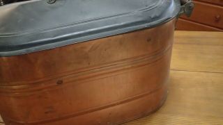 Antique Heavy Copper Wash Tub Boiler Wooden Handles Primitive House Farm Decor 2