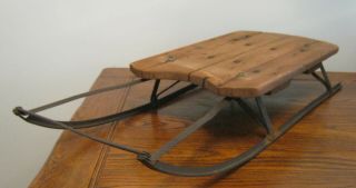 Antique Primitive Child Sled Wooden Iron Runners 31x12 Hand Made Family Heirloom