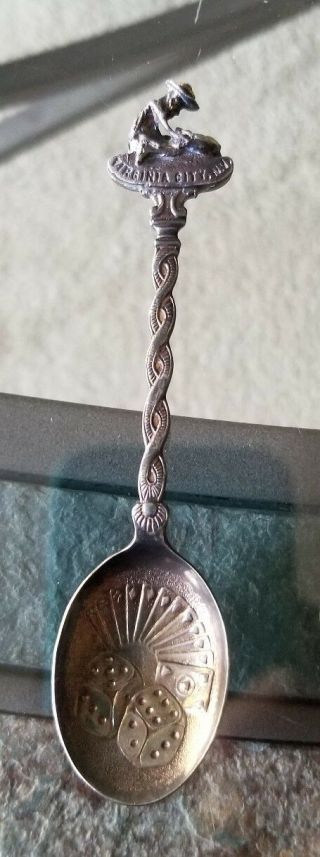 Virginia City Spoon Dice & Gold Miner On Bottom Silver Plated Spoon