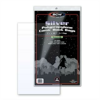 200 Bcw Resealable Silver Age Comic Book Acid 2mil Poly Bags 7 1/8 X 10.  5