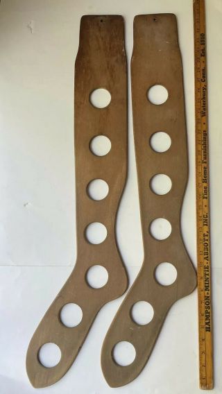 2 Primitive Antique Sock Stretcher Forms Huge 34 " Stocking Adult Wooden