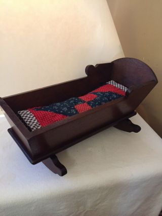 Antique Walnut Doll Cradle And Blanket.  Late 1800’s.