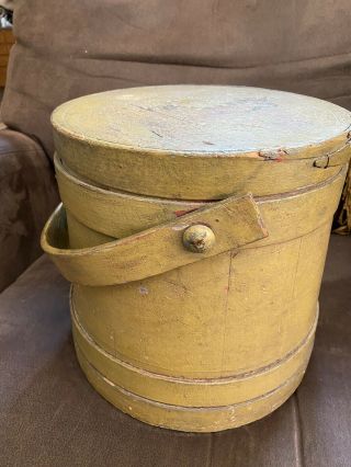 Antique Wood Bucket Pail Firkin Style Farm Primitive Aafa Sugar Pantry Bucket