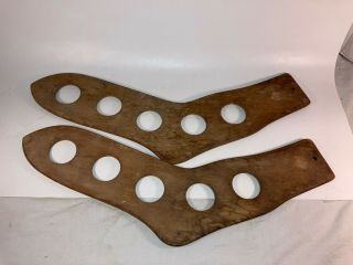 2 Primitive Antique Handmade Matching Adult Wooden Sock Stretcher Form Wood Pair