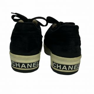 Authentic Vintage Chanel Black Suede Cc Logo Sneakers Shoes Sz 38 Eu 7.  5 Us
