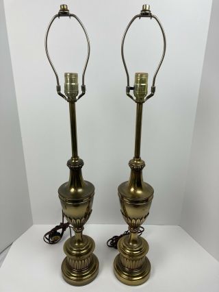 Vintage Mcm Brass Stiffel Hollywood Regency Lamps Trophy Urn Style