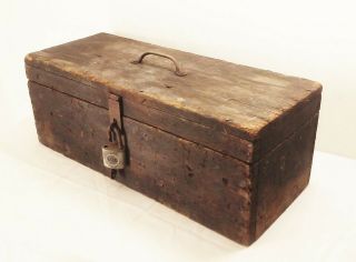 Vtg Antique Old Primitive Wood Tool Box Chest Carry Case Socket Ratchet Storage