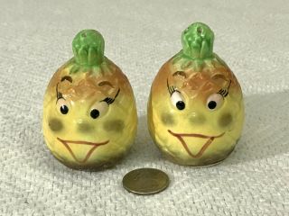 Vintage Anthropomorphic Happy Pineapple Heads Salt And Pepper Shakers Cute Fruit
