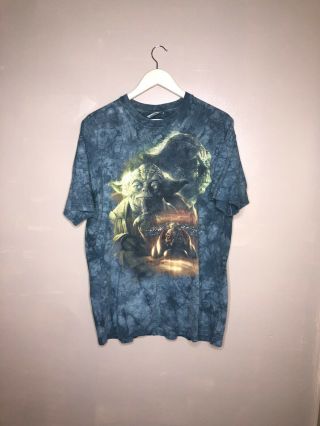 Star Wars Master Yoda Liquid Blue T Shirt L Rare 90 