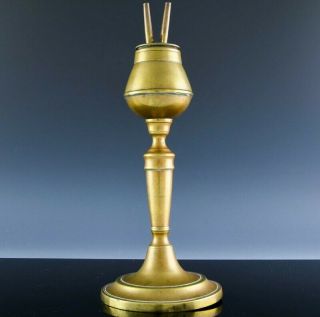 Rarec1830 Georgian Victorian Dutch English Brass Candlestick Form Whale Oil Lamp