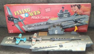 Vintage 1975 Mattel Flying Aces Attack Carrier Planes Launch Handle Intact Rare