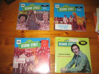 4 Vintage Sesame Street 45 Records, .  Snuffalufagus Sings