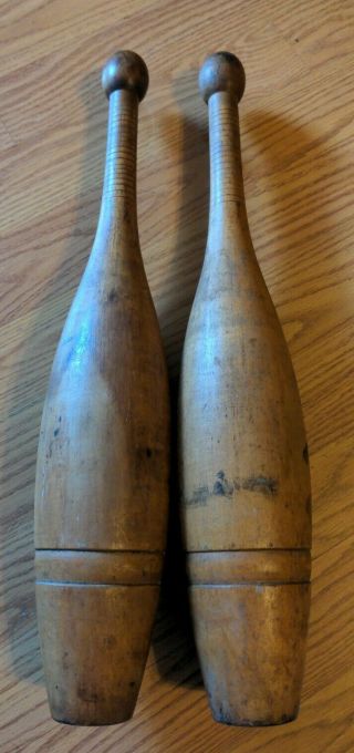 Pair Antique Wood Indian Clubs Sporting Exercise