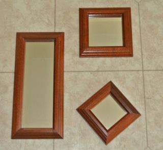 Home Interior Set Of 3 Small Mirrors With Wood Frame