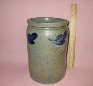 Antique 19th C Stoneware Leaf Decorated Small Pennsylvania Jar Crock 9 3/4 "