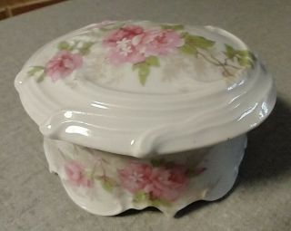 Vintage Porcelain Handpainted Floral Trinket Box Made In Austria