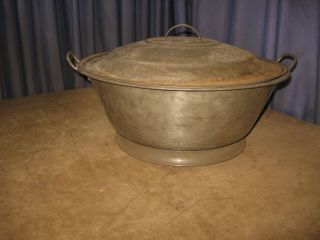 Tin Bread Dough Rising Bowl Pan Vented Star Lid Primitive Bake 18 " Antique