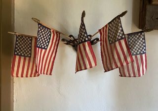 Small Cast Iron 5 Finger Wall Mount Flag Holder Old 50 Star American Flags Aafa