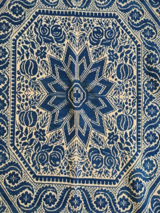 Antique Coverlet American Blue & White Summer Winter 19th C Cutter 3