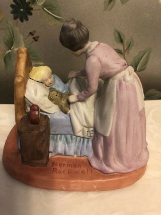 Norman Rockwell Figurine A Mothers Love Mother Tucking Child Into Bed 5.  5 "