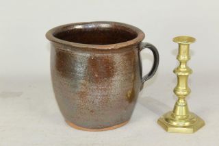 A Fine 19th C Pennsylvania Redware Cider Jug With Handle With Great Old Glaze