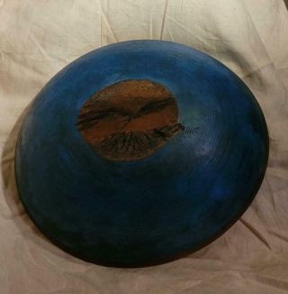 A Fine Early American Turned Wooden Bowl In Blue Paint 1 In.  Shrinkage