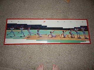 Vintage Unframed Nike Baseball Poster Eric Davis Perfect Slide Cincinnati Reds