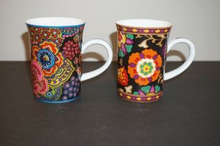Vera Bradley Suzani/symphony In Hue Porcelain Tea Mug Cups Retired Patterns