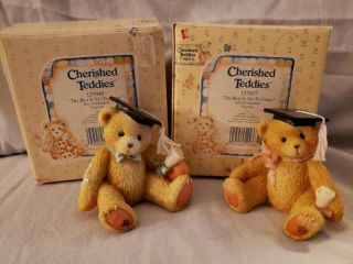 Cherished Teddies:girl & Boy Graduation " The Best Is Yet To Come " Figurines 1995