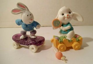 Hallmark Merry Miniatures Bunnies On Wheels Skateboard And Cart Or Wagon