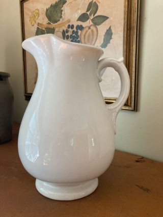 Lovely 11 " Antique White Ironstone Pitcher - Unmarked - Late 1800s
