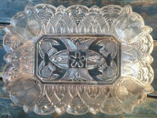 Very Good Eapg Flint Lacy Glass Rectangular Serving Dish With Thistles