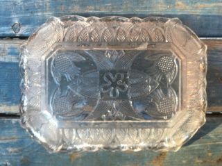 Very Good EAPG Flint Lacy Glass Rectangular Serving Dish With thistles 2