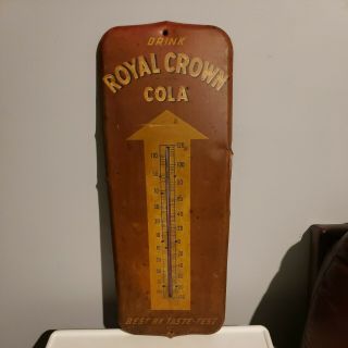 Vintage Metal Sign Drink Royal Crown Cola W Thermometer 25 " X 10 "