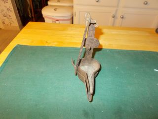 Late 1700s Early 1800s Double Grease Lamp Or Betty Lamp Hand Cast With Pick Hang