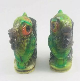 2 Vintage Ceramic Owl Bookends Japan Book ends Green Brown Trees Stoppers Sand 2